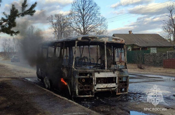Огонь уничтожил автобус в Лежневском районе